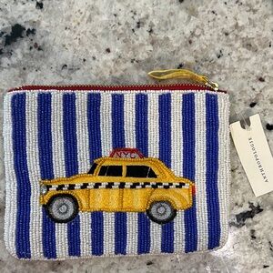 Anthropologie Beaded Taxi / Pizza NYC Pouch - Blue and White